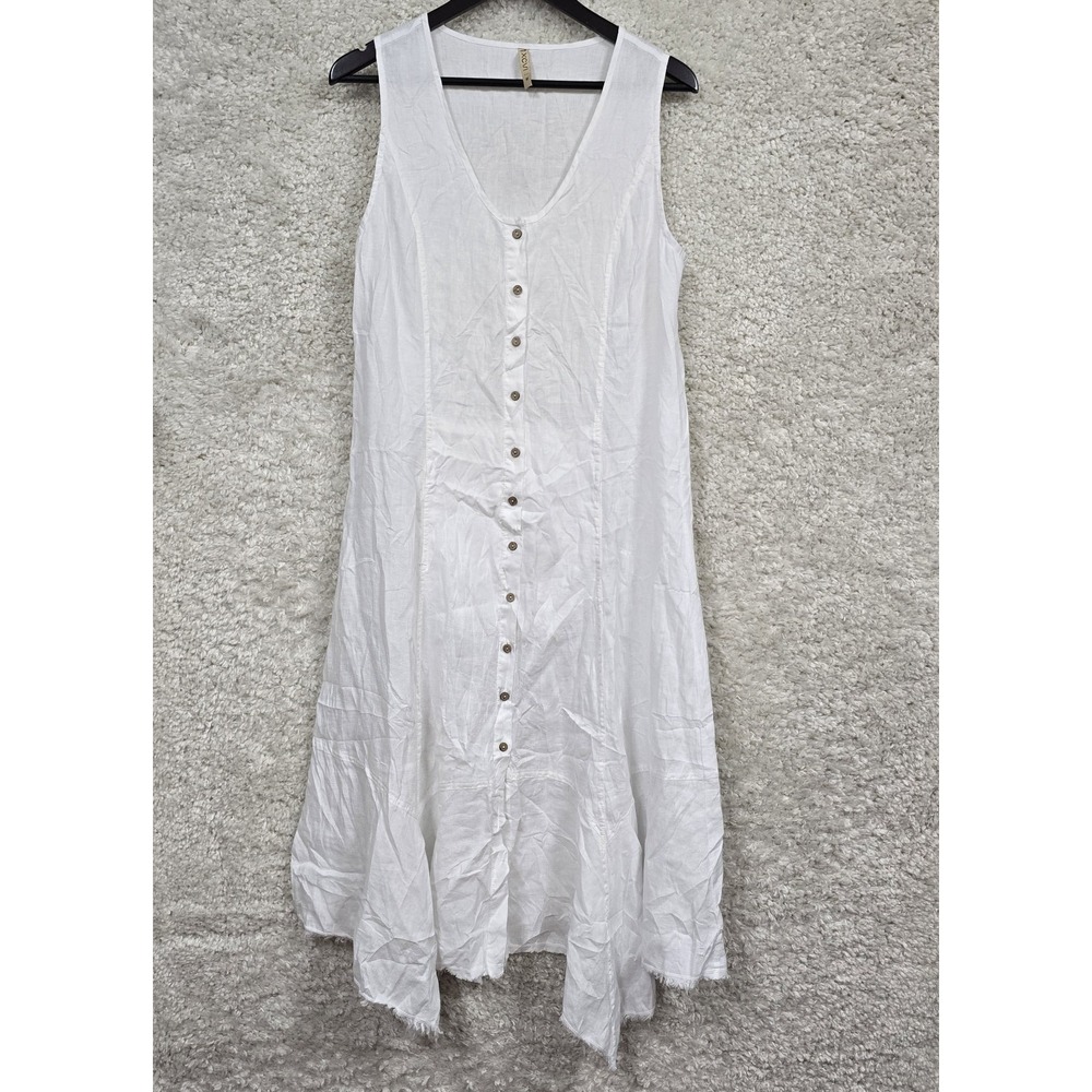 XCVI Womens Linen Button Dress White Size M‎ Pockets Coastal Cottagecore